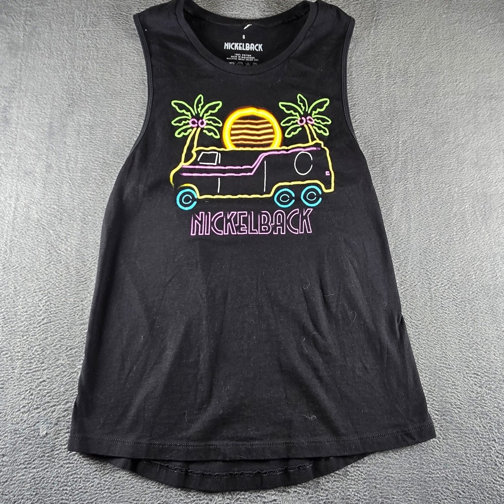 Nickelback Band Tank Top Small Black Neon Tour Van Palm Tree Graphic Cotton